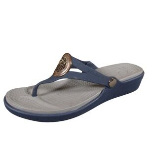 Crocs Sanrah Circle Womens 9 Blue Gray Croslite Wedge Flip Flop Comfort